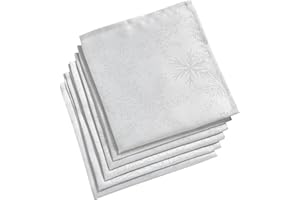 Celebright Christmas Pack of 6 Napkins - Square 17 x 17 Inches (43 x 43 cm) - Ideal Xmas Dinner Table Decorative Settings - Metallic Blizzard Snowflake Embossed Design - White & Metallic Silver