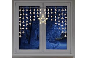 SPETEBO Kurtyna świetlna LED, lampki w kształcie gwiazdek, 140 x 95 cm, 90 diod LED, ciepła biel, dekoracja okienna, gwiazdkowy łańcuch świetlny