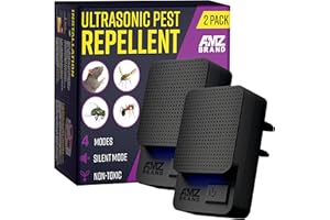 AMZ BRAND Ultradźwiękowy odstraszacz szkodników 2 sztuki - Mocny odstraszacz myszy - 3 tryby pracy - Urządzenie do zwalczania szkodników o szerokim zakresie częstotliwości - karaluchy, ćmy, mrówki