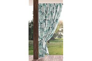 Eurofirany GARDEN Outdoor Curtain with Rod Pocket - 1 pc. Sun Protection, Privacy Screen, Windproof, Waterproof Curtain for Patio, Gazebo, Pergola, Porch, W61" x L79", Green Print