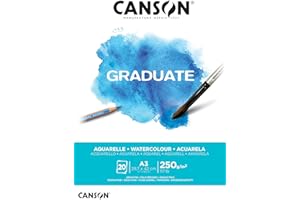 Canson Graduate Aquarelle, album collato lato corto,grana fine,A3,20 fogli,250 g/m, bianco