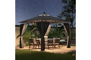 Devoko Gazebo 3 x 3 Waterproof Stable Winterproof with LED Lighting, UV Protection 50+ Double Roof Party Tent Garden Tent for Festivals, Events, Parties for 4-6 People, Grey