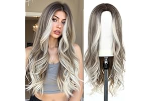 Esmee 24 "Pelucas Largas Onduladas para Mujeres Pelo Rubio Ceniza Ombre Pelucas Sintéticas Resistentes al Calor para Uso Diario de Fiesta