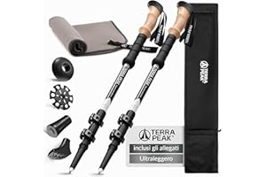 Terra Peak® Bastoncini da trekking telescopici in alluminio o carbonio (estensibili, regolabili e leggeri) - Bastoni trekking (incl. asciugamano) per nordic walking, trail running e escursionismo