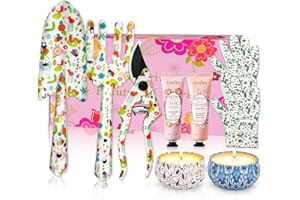 LUSTWIETA Gardening Gifts For Women, Gardening Hand Tool Kits, Including Trowel, Fork, Scissor, 2 Candles and Gloves Gardening Gift Ideas for Women, Mothers Day, 30 40 50 60 Birthday Gifts for Mum, White