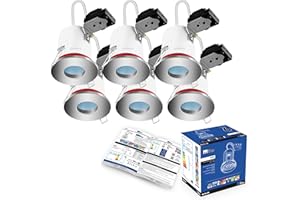 6X GU10 Bathroom IP65 Fire Rated Fixed Downlight Satin Chrome Brite-R LED Spotlight Recessed Ceiling Fitting Die-Cast Aluminium IP65 Rated CE Approved Easy Installation 2 Year Warranty No Bulb