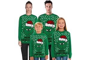 SAANS247 HSA Unisex Christmas Jumper - 100% Acrylic Grinch Festive Knit Crew Neck Sweater for Family - Soft & Cosy Chunky Knit Matching Holiday Outfit for Men Women & Kids - Sizes S-4XL