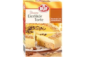 ‎RUF RUF Eierlikör-Torte, Torten-Backmischung für einen Nuss-Biskuitboden mit Schokoflocken, Sahnecreme und Eierlikör, einfach & schnell