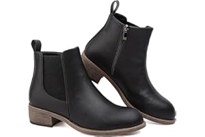 ZIITOP Ankle Boots for Women Waterproof Walking Boots Fashion Chelsea Booties Side Zip Low Heel Shoes Pointed Toe Casual Short Booties Black Brown