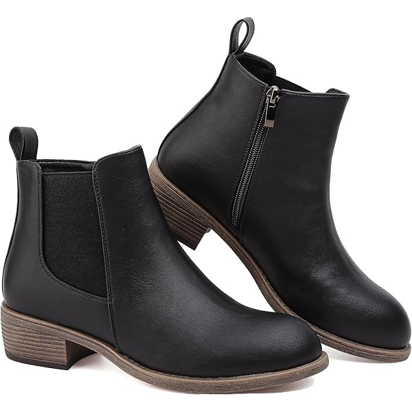 EETTARO Women's Low Heel Chelsea Boots - Round Toe, Elastic Side, Slip-On Ankle Booties, Waterproof (Multiple Colors)