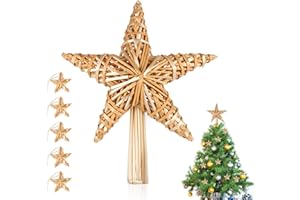 ‎ANSTORE Anstore Weihnachtsbaum Spitze 30 cm Stroh-Baumspitze Natur - Christbaumspitze Stern aus Stroh mit 5 Strohsterne Ø 5 cm - Strohsterne Baumschmuck Christbaumschmuck