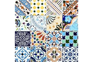 GENERICO 16 Mattonelle MISTE in ceramica smaltata. Pacco contenente 16 mattonelle decorate 15 X 15 cm spessore 0,6 cm - Mattonelle Tunisine realizzate con Serigrafia Artigianale. Adatte a rivestimento.