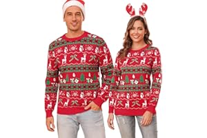 Totatuit Maglione Natalizio Donna Uomo a Maniche Lunghe Maglioni Natale per Coppia Felpa Lavorata a Maglia Invernale Pullover Famiglia con Pupazzo di Neve con Renna
