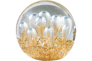MOVDYKA Hand Blown 3.1" Crystal Ball Bubble Corals Sea Glass Art Gifts for Women Men Ocean Figurines Decor Paperweight Coastal Decor for Home Aquarium Sphere Ornaments (Gold)