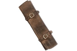 Angus Stoke Sam - Astuccio per coltelli in vera pelle, con 7 scomparti, da cuoco, grande, borsa da cucina richiudibile (marrone scuro)