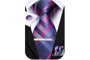Hi-Tie Silk Ties for Men Pink Blue Black Mens Ties Set 4 PCS Necktie Pocket Square Cufflinks Clip Pin for Wedding