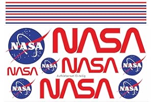 beihaasnatuerlich® Aufkleber NASA - 13-teiliges Sticker Set - Autoaufkleber - Emblem - Konturschnitt - Astronaut - Weltall - für Auto, Motorrad, RC Modellbau
