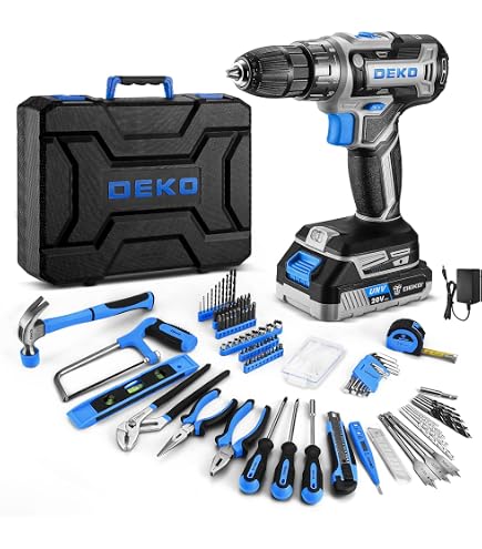 DEKO 186-Piece Complete Tool Box with Cordless Drill 20 V, 1.5 Ah