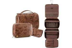 Elviros Borsa da Toilette grande da Viaggio per Uomo Beauty case Borsa in pelle resistente all'acqua Organizer per Articoli da Toeletta con Borsa Asciutta Bagnata Gratuita, 28 x 22 x 10 cm