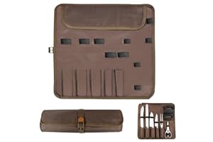 XYUAYAMZ Bolsa para Cuchillos de Chef, Funda Cuchillos Cocina con 7 Compartimentos, Bolsa Portátil para Cuchillos de Chef, Impermeable Protector de Cuchillos Estuche para Camping Senderismo, 1 Pieza, Café