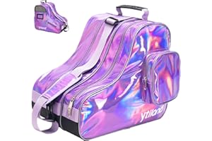 Hytiland Roller Skate Bag for Inline Skates Ice Skates and Figure Skating Stylish Plain Holographic Fashion Design Spacious Big Capacity Breathable Mesh Waterproof Durable for Women and Youth