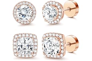 Morfetto 14K Boucles d'oreilles Carrées Rondes à Dos Plat pour Hommes Femmes Grandes Grandes Boucles d'Oreilles en Zircone Cubique Boucles d'Oreilles pour Hommes Boucles d'Oreilles à Dos Plat