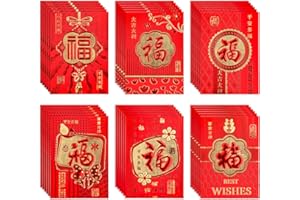LASUROA 36pcs Enveloppes Rouges Chinoises, 8,1x11,5cm Enveloppe Porte Bonheur Hong Bao avec 6 Motifs Fu en Feuille d'Or pour le Nouvel An Chinois Mariage Anniversaire