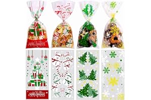 DERAYEE 120pcs Sachet Bonbon Noël, Sachet Plastique Transparent avec 160 Bandes Torsadées-Sac de Biscuits et de Cadeaux