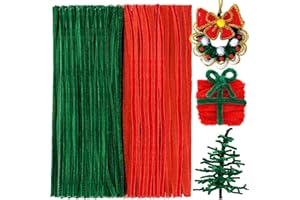 YIZHIXIANGQ Cure Pipe Vert, Fil Chenille Vert, 200 Pcs Cure Pipe Chenille, Fils Chenilles Loisirs Creatifs Verts, Tige Chenille pour Fleurs, 30 cm, Rouge, Fil Chenille Noel pour DIY Creative Décoration
