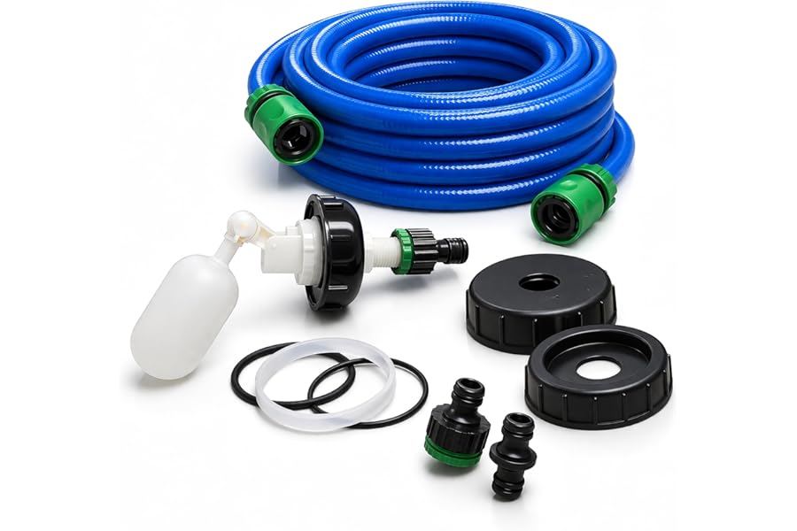 Purely Outdoors Universal Mains Water Adaptor Kit with Float System – Compatible with Aquaroll, Aqua Caddy, Aquarius, Roly Poly, and Water Hog – Includes 7.5m Food Grade Hose & Fittings