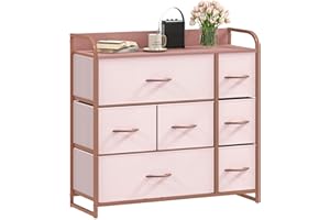 DWVO Kommode mit 7 Schubladen, langlebiger Stoff, Robustes Metallgestell, modern und funktional, ideal für Schlafzimmer, Wohnzimmer, Flur, Kinderzimmer, Rosa