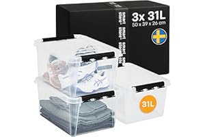 SmartStore - 3x Boîte de Rangement Plastique avec Couvercle Classic 31L (50x39x26cm) | Empilable et de Qualité Alimentaire | Boîte Plastique avec Couvercle & Coins Renforcés | Garantie 10 Ans