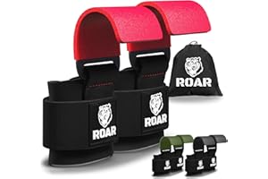 Roar® Ganci Palestra Polsi, Ganci Sollevamento Pesi, Fasce per stacchi da Terra, polsiere con Gancio, Guanti Palestra con Gancio Sollevamento Pesi, Guanti trazioni alla Sbarra, Straps