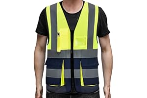 GENERIC PB TECH Hi Vis Zipper Front High Visibility Reflective Vest Hi Vis Executive Jacket Vest Waistcoat ID & Multiple Pockets