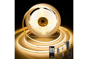 TTWAY COB LED Strip Lights 2700K, Dimmable LED Strip Kit, Super Bright 24V LED Tape Lights CRI90+ with RF Remote and UKCA Power Supply for DIY Home Decoration, 3M, 1440LEDs, Warm White.