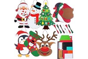 Kaxulvoblig Set Natale Feltro Fai da Te, 6 Pezzi Ornamenti di Natale in Feltro con Fili e Accessori, Kit Cucito Natalizio per Decorazioni Albero di Natale, Casa e Feste