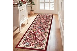 Geanup Weihnachtsteppich Läufer für Flur 60 x 180 cm, Waschbar rutschfest Teppich Weihnachten, Rot Elchhirsch Weihnachtsläufer Teppich für Schlafzimmer Wohnzimmer Badezimmer Weihnachtsdekoration