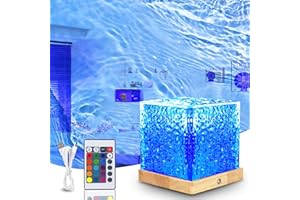 HIGSPE Ocean Lamp lampka nocna, lampa stołowa z projektorem gwiaździstego nieba, projektor światła polarnego, 16 kolorów RGB, drewniana podstawa z pilotem zdalnego sterowania, możliwość ponownego ładowania