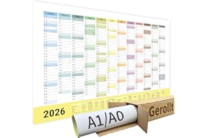 XXL Jahreskalender Wandkalender 2026 | Gerollt verpackt ohne Knicke | Kalender | deutsche Feiertage + Ferien | Platz für Geburtstage Termine (Jahresplaner 2026 | DIN A0 (84,1 cm x 118,9 cm), 1 Stück)