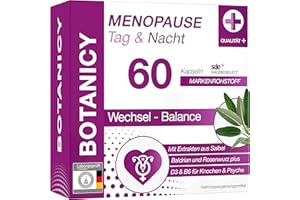 ‎BOTANICY Botanicy MENOPAUSE TAG & NACHT - Gegen Wechseljahre Symptome - Doppel Komplex Morgen & Abend, mit Salbei & Baldrian - Pflanzenextrakte & Vitamine - Natürlich, Hormonfrei, Vegan - 60 Menopause Kapseln