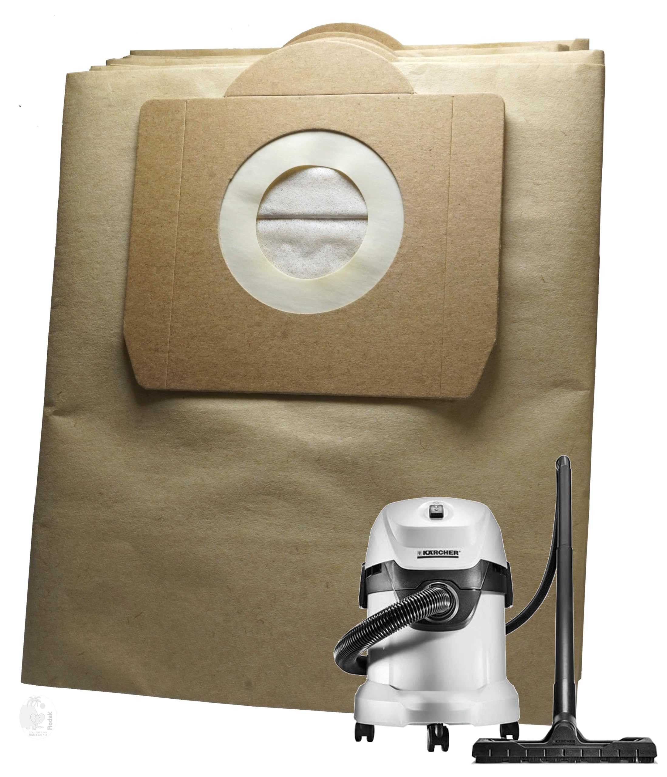 RODAK Paper Dust Bags compatible with Karcher WD3, WD3 P, MV3 & WD 3.200, Made Of Double Ply Filter, Tear Resistance. Imported (Pack of 5)