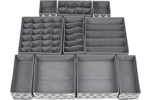 Regalmate Draw Organizer - Underwear Storage Organiser 10pieces Set - Drawer Dividers for Clothes, Bra, Sock, Ties, Baby Clothing, Bedroom Closet - Wardrobe Separators & Nursery Tidy