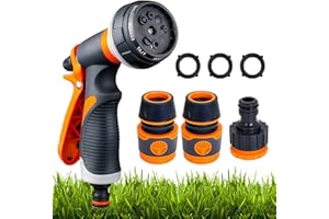 AIGUMI Hose Pipe Spray Gun, 8 Function Garden Hose Spray Gun Suit for Hozelock Hose Connection,for Car Washing,Pets Shower,Lawn Watering,Garden Cleaning (Orange) (8 Function, Orange)