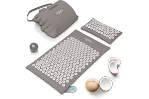 ‎CSL-COMPUTER MyBeo - 3in1 Akupressur Set Kokosfaser Premium mit Kissen - Akupressurmatte XL mit Akupressurkissen und Massageball - ideal zur Lockerung von Verspannungen - Matte und Kissen/Nackenkissen