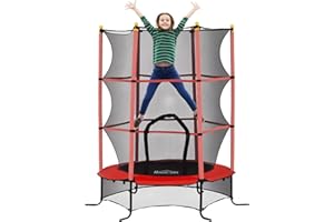 HOMCOM Trampoline Enfant Ø 1,63 m Filet de sécurité Porte zipée Couvre-Ressorts 6 poteaux rembourrés Inclus
