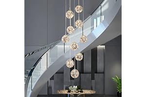 KAUCQI Lampadario Plafoniera LED con 10 Sfere di Vetro, Lampada a Sospensione LED per Scale, 50W Lampadario Creativo Gypsophila, Lunghezza Regolabile, Plafoniere per Ville Moderne, Soggiorni e Scale