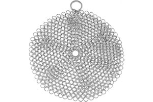 TOPULORS 316 Stainless Steel Cast Iron Skillet Cleaner Scraper Chain Link Chainmail Scrubber for Pre-Seasoned Griddle Pans, Griddles, BBQ Grills and More Cookware - Round 7 in Diameter