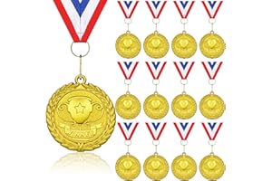 DONRIME Medallas doradas para ganadores, paquete de 12 medallas de metal para el día deportivo con collar de cinta para premios del día deportivo, competiciones de gimnasia, regalos de fiesta, niños y adultos