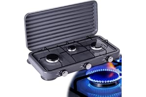 TC TECHNIC Kuchenka gazowa, 3-palnikowa kuchenka kempingowa, kuchenka turystyczna, kuchenka polowa 2 x 2,2 kW 1 x 1,1 kW – szara
