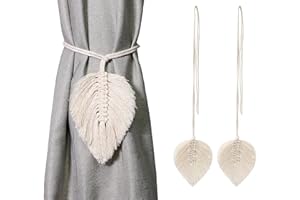 Loiahoer 2 Pezzi Fermatende per Tende in Cotone Corda Foglia,Tenda Tiebacks Clip Fatta a Mano,Fermatenda Bohemien, Decorazione per Casa/Soggiorno/Camera da letto/Ufficio/Bagno,Beige